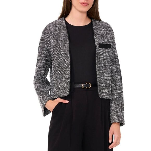 NWT Halogen Nordstrom Stretch Crop Tweed Jacket Black Medium - Picture 1 of 9